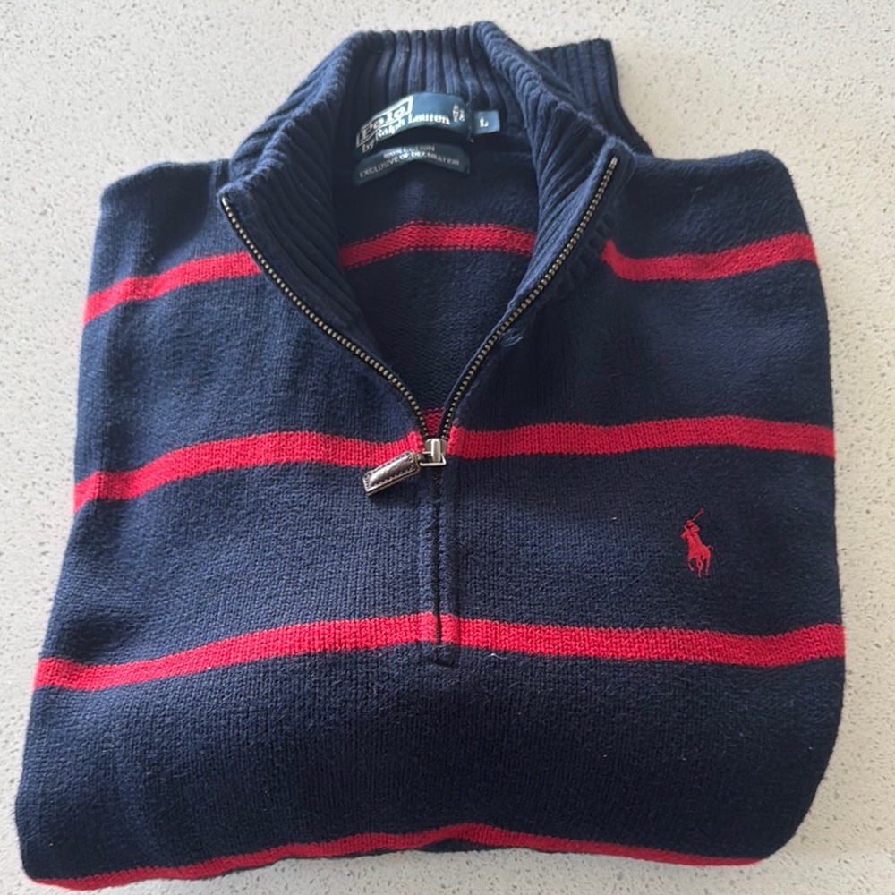 Polo by Ralph Lauren Zip Up Sweater in Blue and Red
